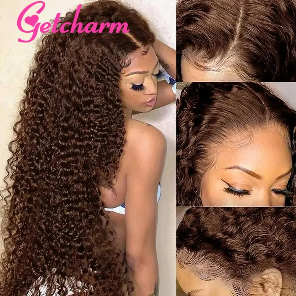 Chocolate Brown 13x4 Lace Front Wig Deep Curly Human Hair Wigs 5x5Glueless Wig Ready to Wear Water Wave Lace Front Wig for Women