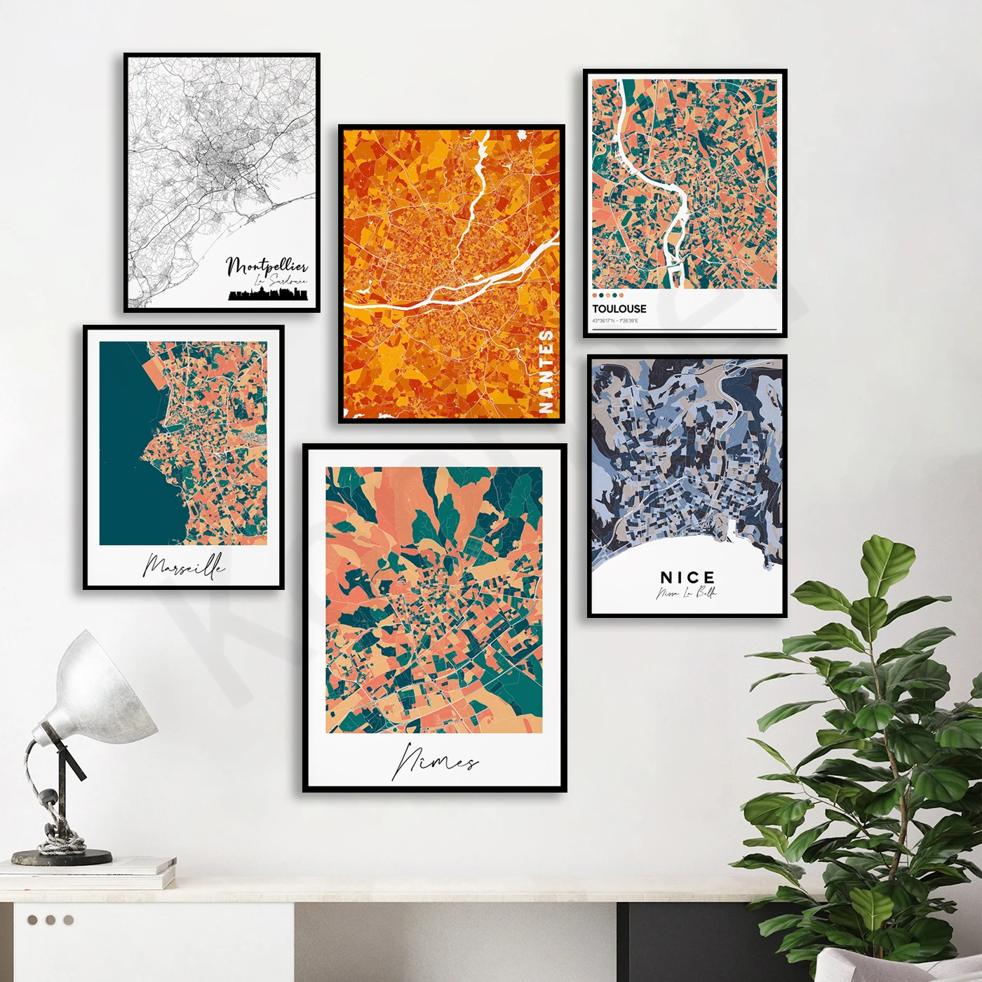 

Biarritz Nîmes Lille Nantes Montpellier Toulouse Lyon Marseille .Cities Travel Map Poster