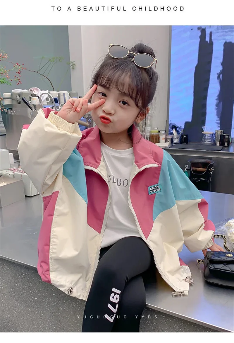 Neue Colorblocking Jacken Frühling Mädchen Mode Dünne Mäntel Herbst Kinder Kleidung Große Kinder Casual Zipper Oberbekleidung 2-10 Jahre