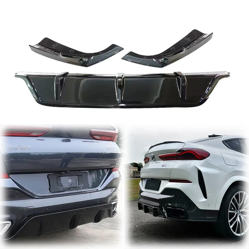 3PCS  2019 To 2024 For BMW X6 G06 30d 40d 40i M50i M50d M Sport Rear Diffuser Bumper Lip Splitter Canards Glossy Black Body Kit