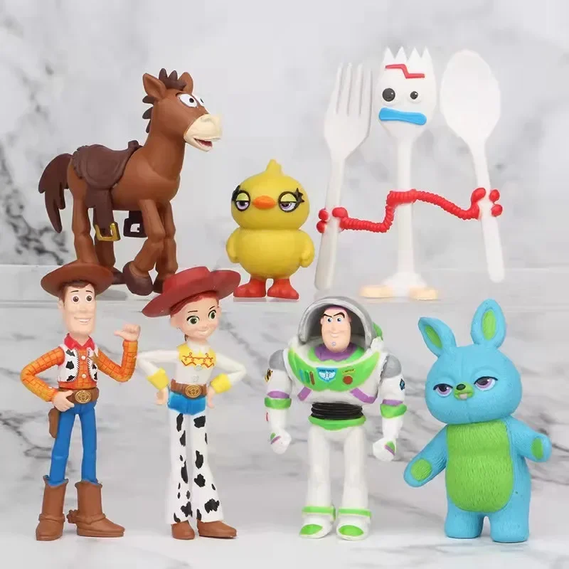 7pcs Disney Toys Story 4 Toys Action Buzz Lightyear Woody Jessie Strawberry Bear Anime Figures Dolls Toys Kids Birthday Gifts