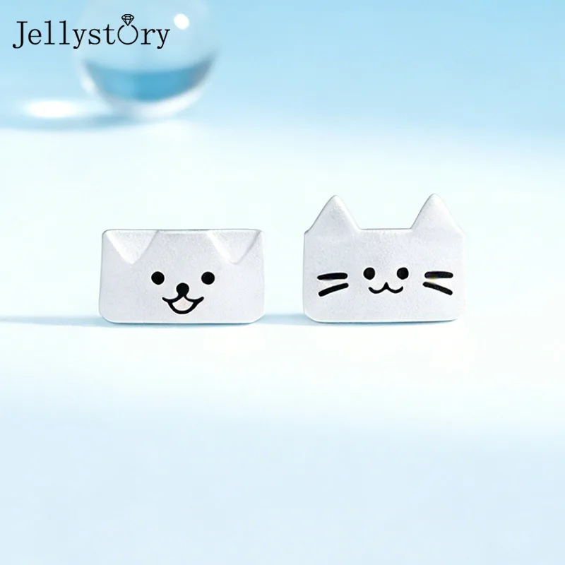 

Серьги-пусеты из стерлингового серебра S925 с асимметричным дизайном в виде кошки и собаки, милые серьги-сердечки с животными для женщин, подарок лучшей подруге, модные ювелирные изделия