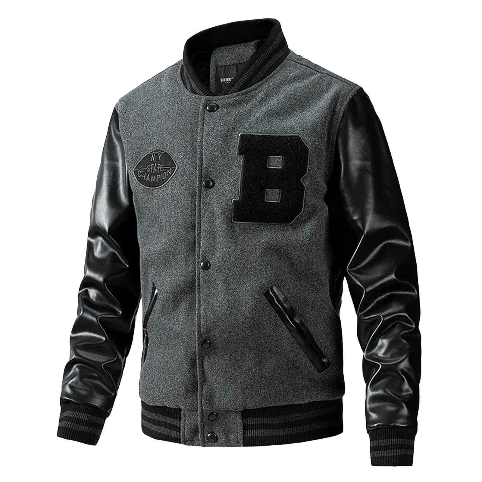 Mens Autumn And Winter Fashion Jacket Casual Embroidery Clip Cotton Panel Long Sleeve Jacket Winter Warm Fleece Jacket