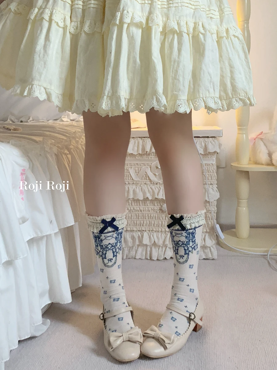 Four-petal small lace Lolita socks women's summer breathable pure cotton bow slim leg socks Lolita Japanese
