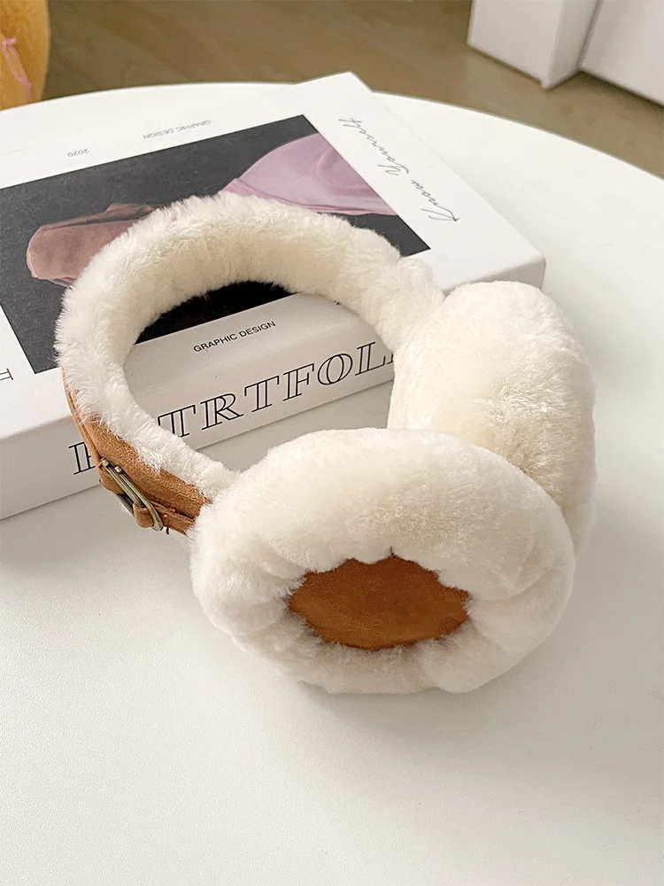 Wool Ear Warmer Winter Sheepskin Ear Muffs for Women Men Soft Warm Solid Earflap Outdoor Cold Protection EarMuffs Ear Cover