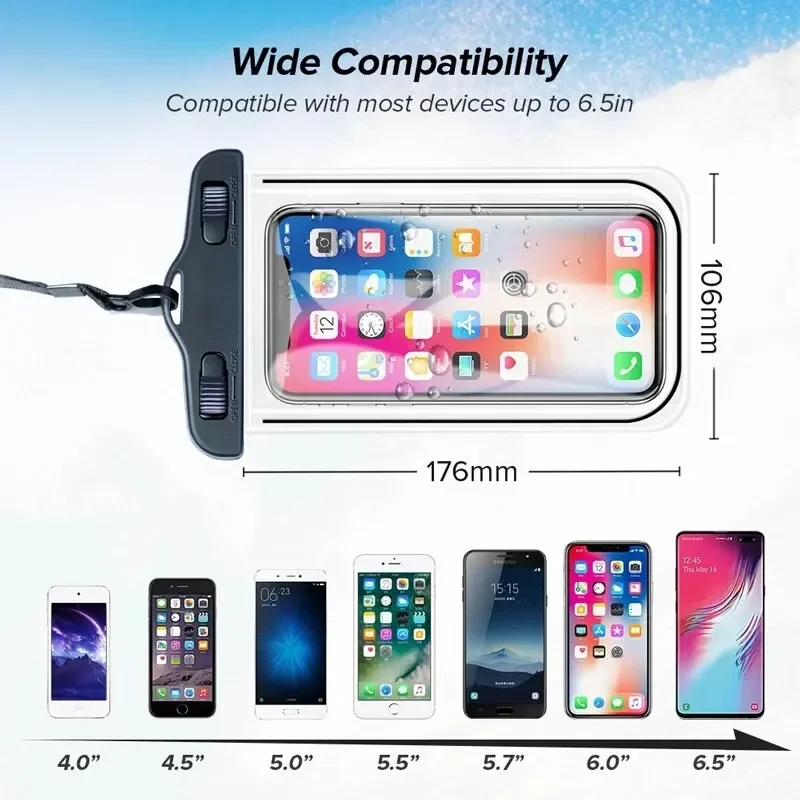 جراب هاتف مقاوم للماء، حقيبة مقاومة للماء للسباحة، غطاء حماية عالمي تحت الماء لهاتف iPhone Samsung أقل من 6.7 بوصة