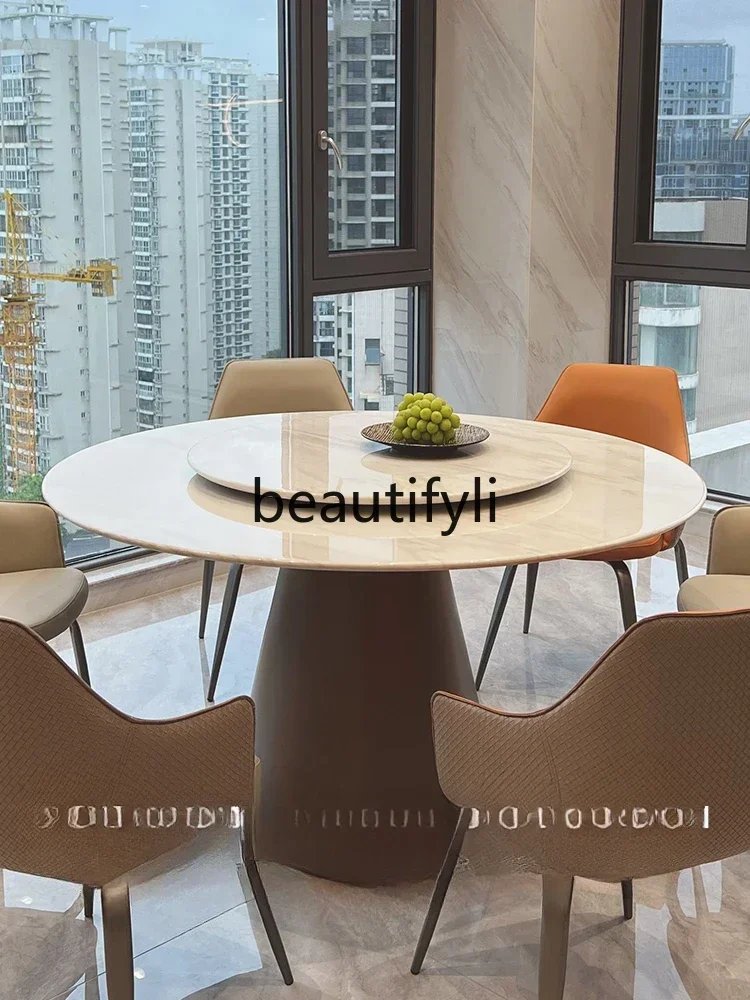 

S1S Marble round table high-end dining table and chair combination light luxury high-end with turntable
