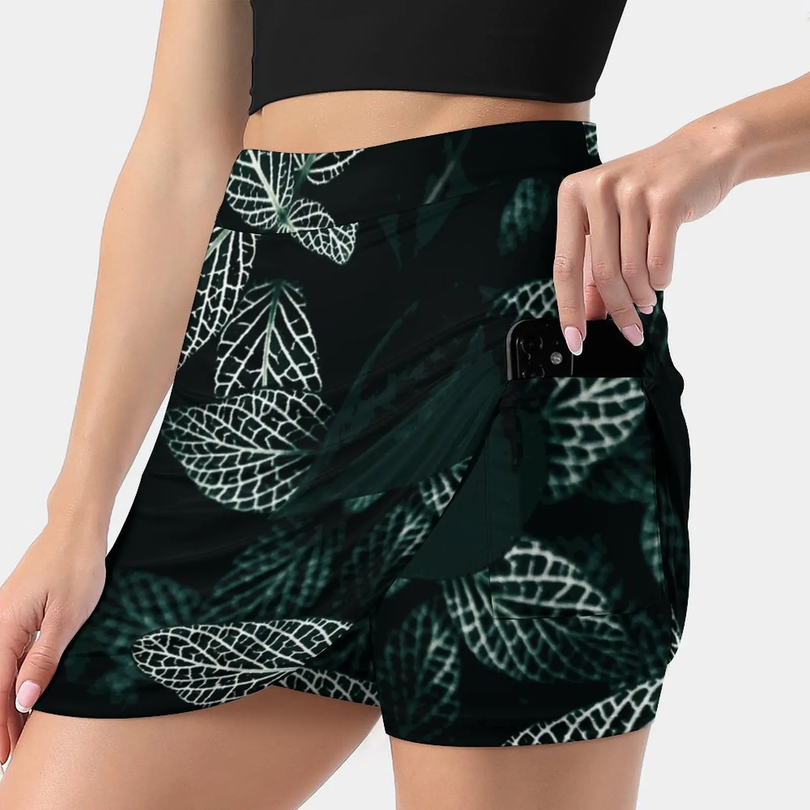 

Женская Спортивная юбка Skort с карманами Dark Leaves, модная юбка в Корейском стиле, юбки 4Xl с листьями, натуральными растениями