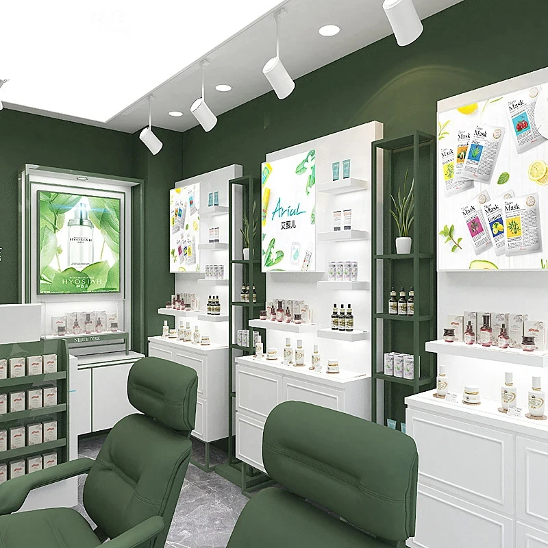 custom.High Quality Acrylic Minimalist Painted Display Cabinets Light Transmission Beauty Salon Cosmetics Showroom Props Rac