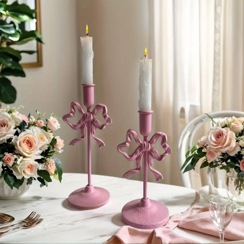

Wrought Iron French Bow Candlestick Single Head High Footed Wedding Candle Stand Decorative Flat Bottom Candle Containers