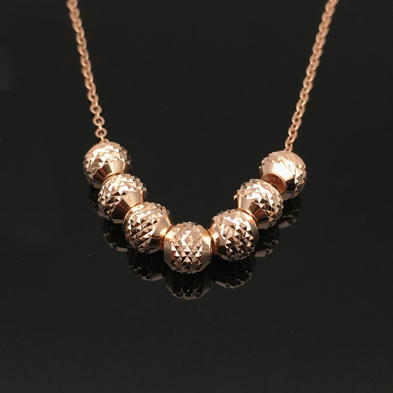 

585 purple gold shiny multi-bead neckalce for woman simple 14K rose gold plated chains pendant Chinese style shiny party jewelry