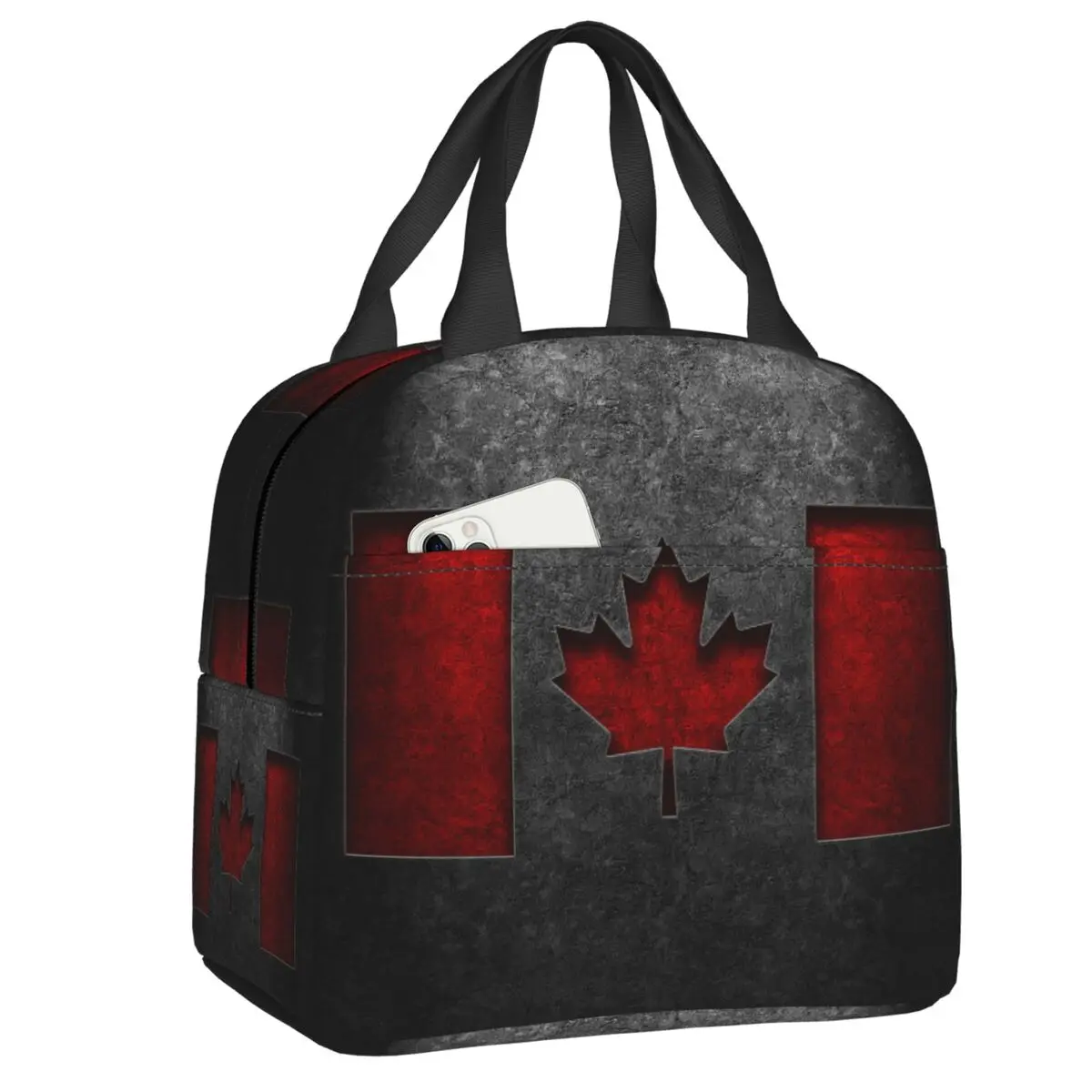 

Custom Canada Flag Thermal Insulated Lunch Bags Women Textured Canadian Flag Resuable Lunch Container Travel Storage Food Box