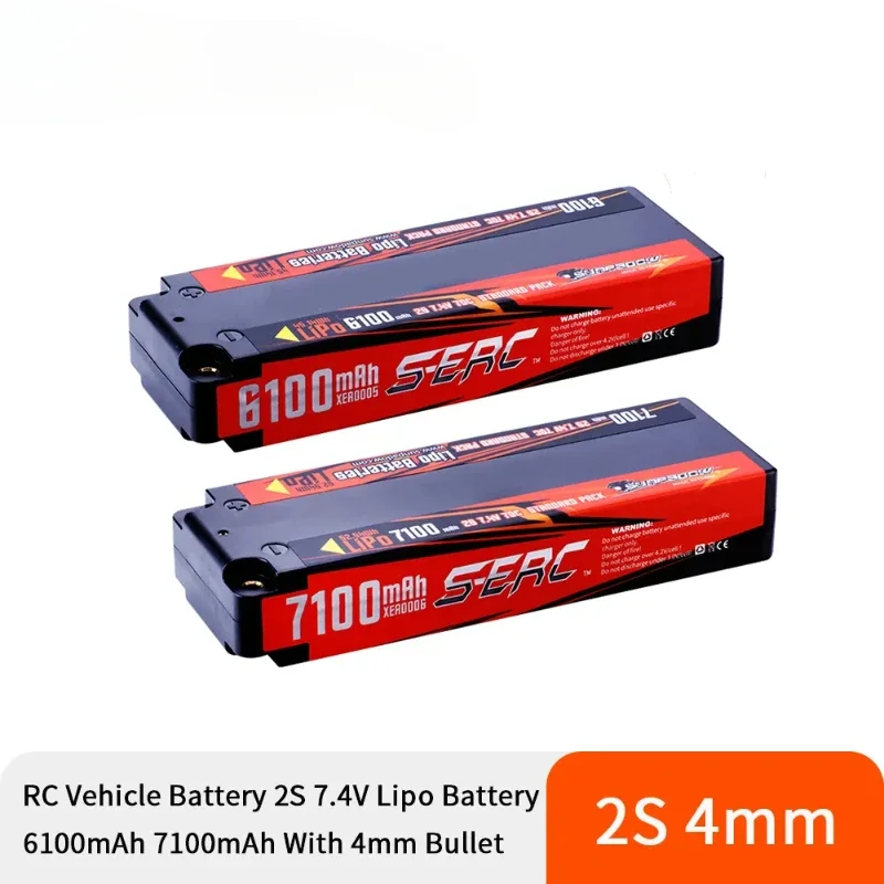 7.4V 2S Lipo Battery 70C 6100mAh 7100mAh Hard Case with 4mm Bullet for RC Vehicles Car Truck Tank Buggy Truggy Racing