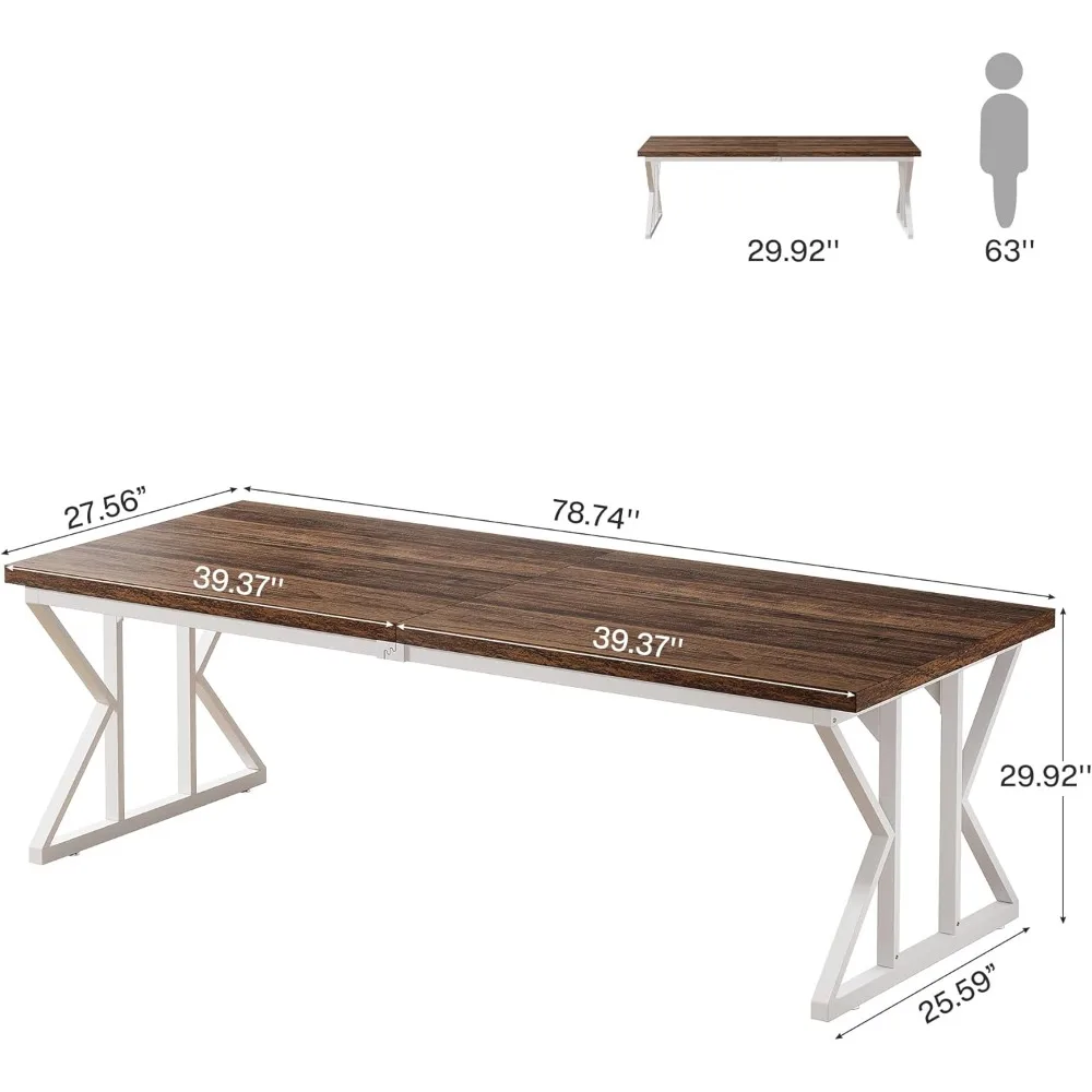مكتب تنفيذي كبير 78.74 بوصة، مكتب كمبيوتر مكتبي منزلي صناعي، طاولة دراسة بسيطة طويلة للكتابة أثاث الأعمال (الصدأ)