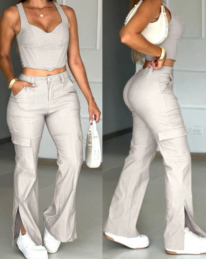 

Sleeveless camisole top workwear pants set