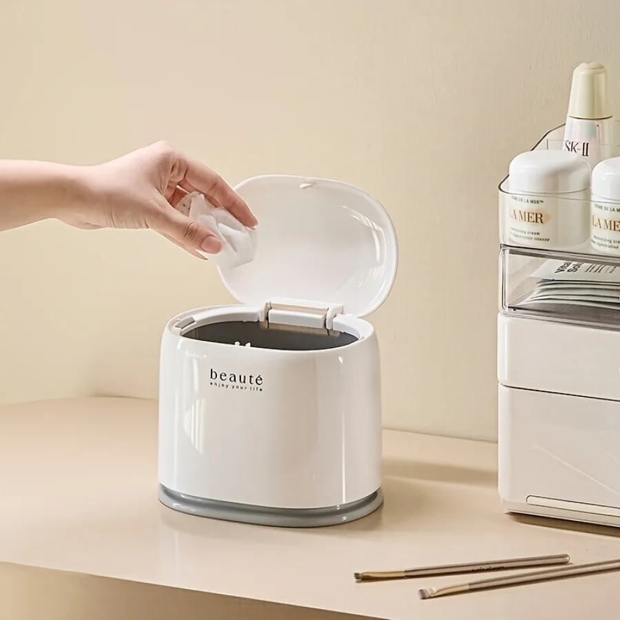 

Mini Elegant Double-Layer Desktop Trash Can with Pressure Ring,Compact Waste Bins for Office,Home Study,Living Room,Bedroom