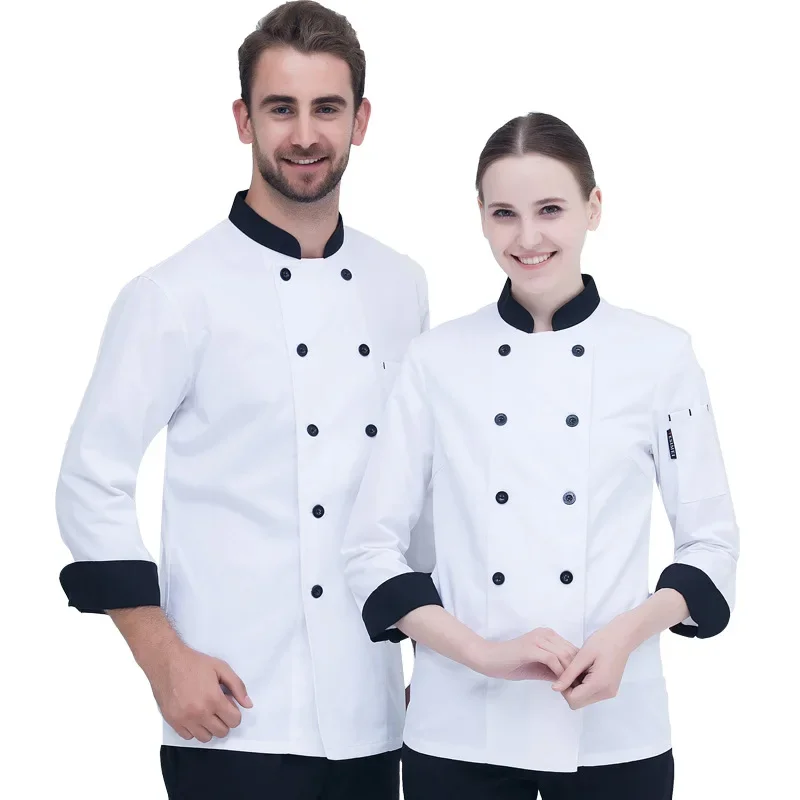 Veste de Chef Unisexe à Manches sulfpour Homme et Femme, Manteau de Cuisinier, Restaurant, Hôtel, Boulanger