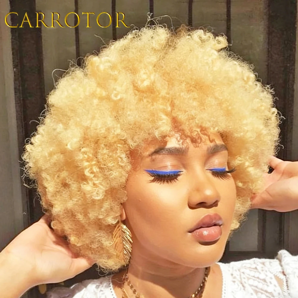 

613 Blonde Colored Wig Afro Kinky Curly Pixie Cut Short Bob 13x4 Transparent Lace Front Human Hair Glueless Wigs Ready To Wear