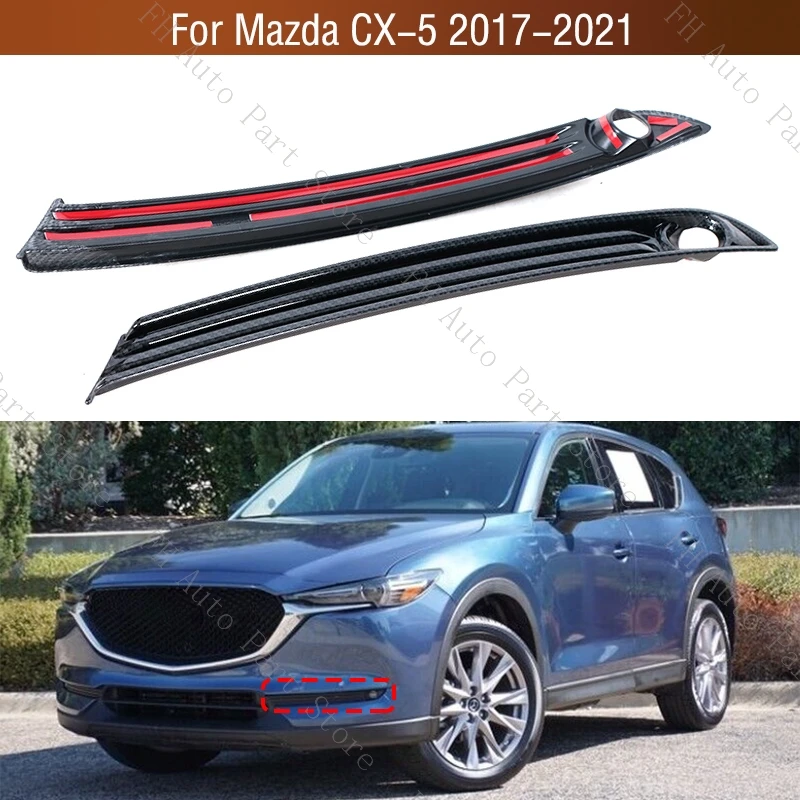 1Pair Carbon Fiber Front Bumper Foglight Fog Lamp Trim Sticker Frame Cover Grille For Mazda CX-5 CX5 2017 2018 2019 2020 2021