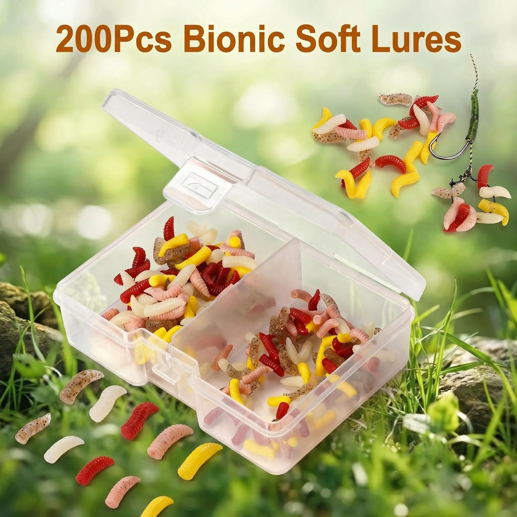

Hirisi 200pcs Colorful Soft Bait Bread Worm Lures – Bionic Fake Worm Maggot Fishing Lures, Essential Fishing Accessories