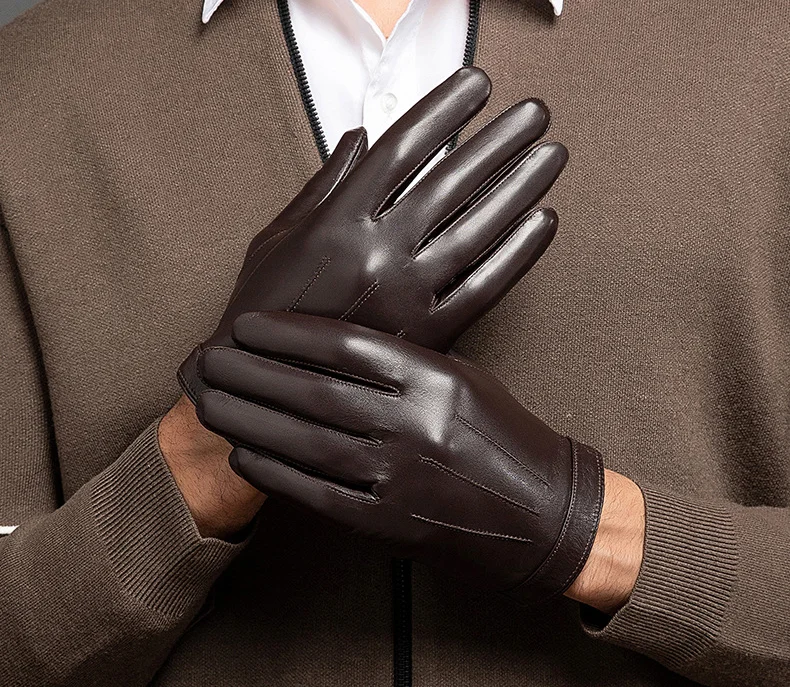 New 2022 Spring Gloves Men Real Leather Gloves Touch Screen Black Real Sheepskin Thin Warm Driving Gloves