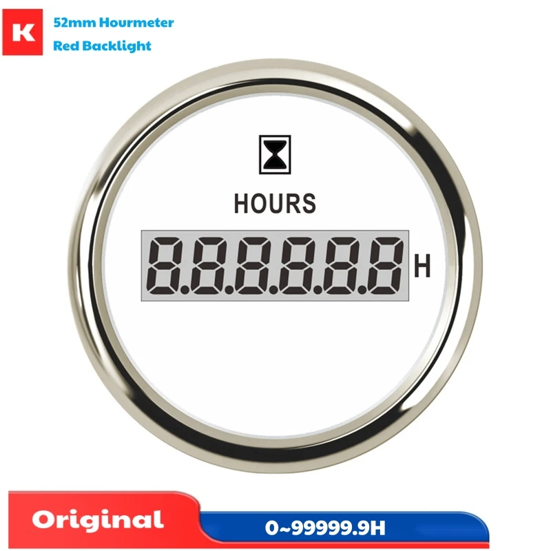 52mm Digital Hour Meters 0-99999.9H Show Hourmeters Clock Gauges Black Time Gauges with Red Backlight for Auto Truck Bus Boat