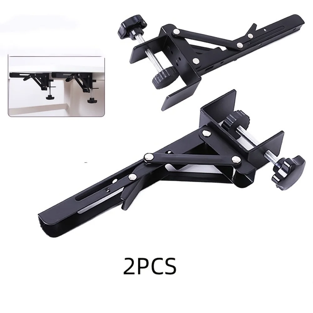 2Pcs No Drill Folding Desk Extender Brackets, Clamp On Foldable Table Extension Support Braces for Widening Desktop Space