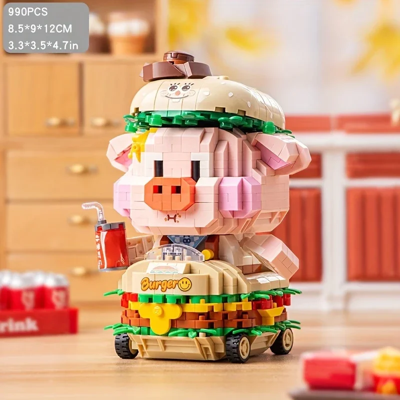 For Loz-8136 Micro Diamond Building Blocks Hamburger Pig Cute Children's Puzzle Assembly Building Blocks Toys For Birthday Gifts