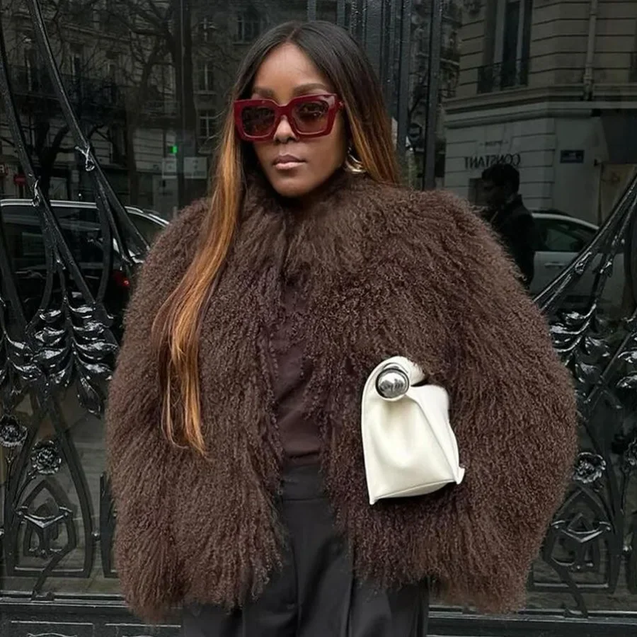 新しい冬の女性の羊の毛皮のアウターウェア本物のモンゴルの毛皮のコートチベットの子羊の毛皮のショートジャケットラウンドカラー付き 2026