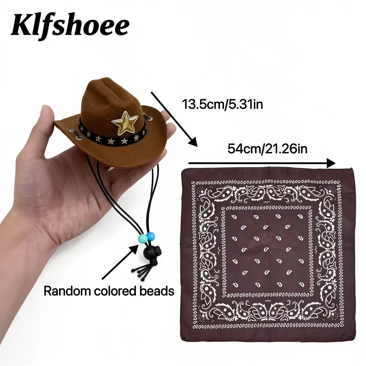 2-teiliges Western-Cowboy-Haustierkostüm-Set, maschinenwaschbar, verstellbarer Riemenhut, Retro-Braun-Bandana für kleine und mittelgroße Hunde, Welpen-Set – Detail 2