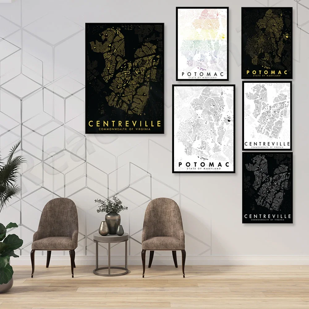 Potomac, Maryland, Centerville, Virginia Terrain Map Poster, Canvas Canvas Home Wall Decoration Wall Art Print