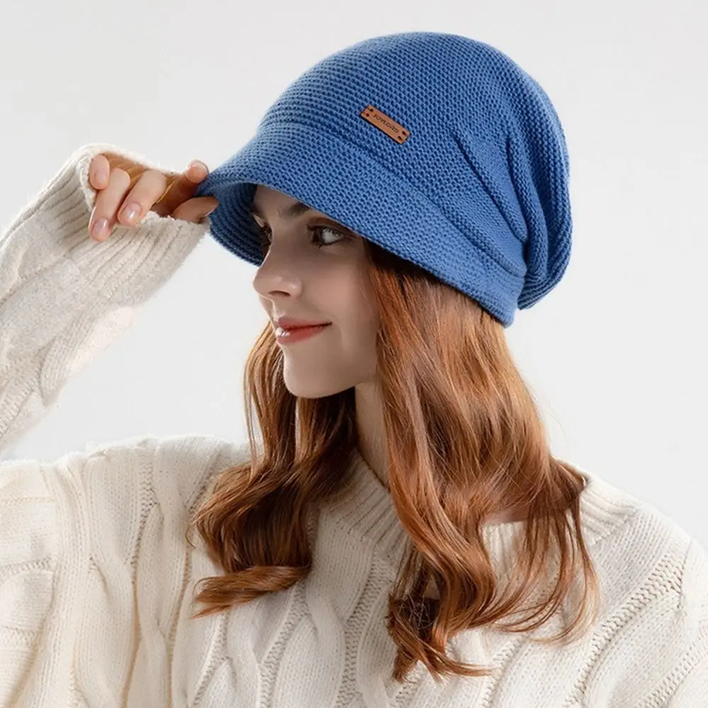 Fashion Soft Knitted Hat Short Brim Fleece Lined Bonnet Windproof Keep Warm Ear Protection Women Girl