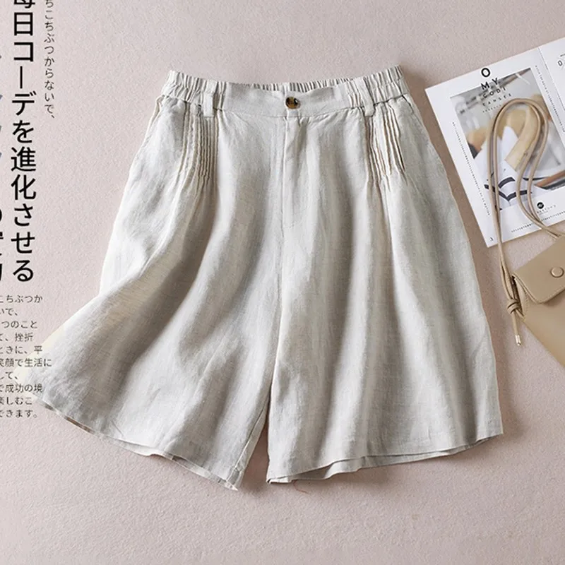 

Women Casual Knee Length Pants New Arrival 2024 Summer Simple Style Solid Color Loose Female Cotton Wide Leg Short Pants B3674