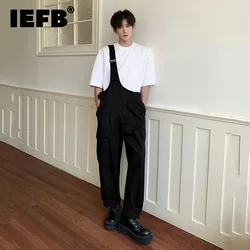 IEFB Niche Design Men's Jumpsuit Casual Single Shoulder Soldi Color Straight Wide Leg Male Loose Overalls New Autumn 2024 9C7272