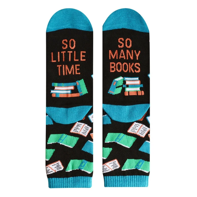 Unisex Novelty Funny Saying Cotton Socks Colorful Books Science Math Pattern Letters Contrast Color Hosiery Gifts