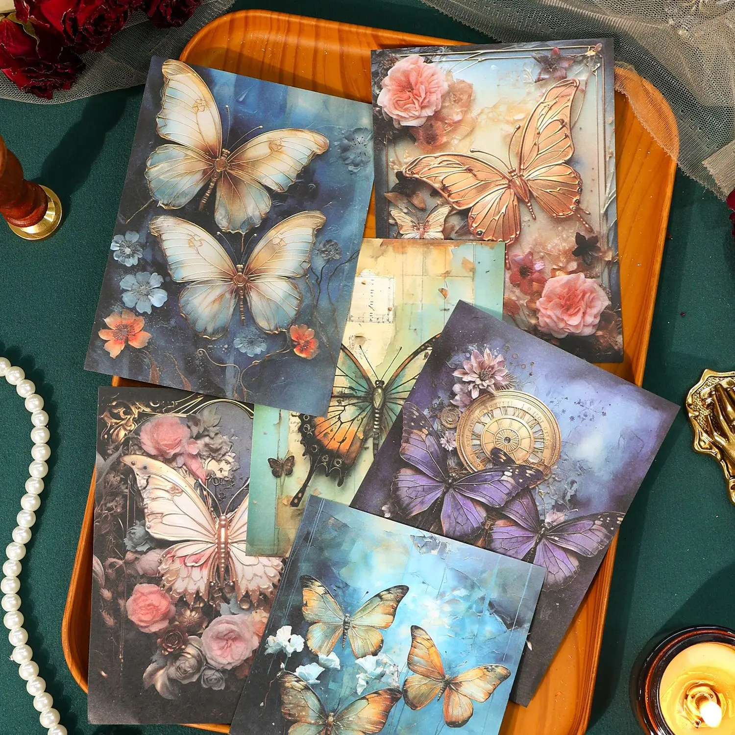 30pcs/lot Memo Pads Material Paper Romantic Butterfly Seal Junk Journal Scrapbooking Cards Retro Background Decoration Paper