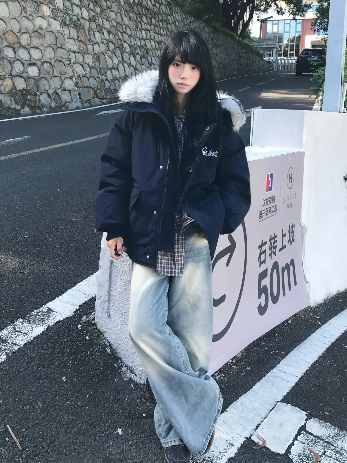 

Parkas Vintage Womens Winter Athleisure Flocking Youth Round Neck Wrap Drawcord Medium-Long Feminine Niche Fur-Collar Turtleneck