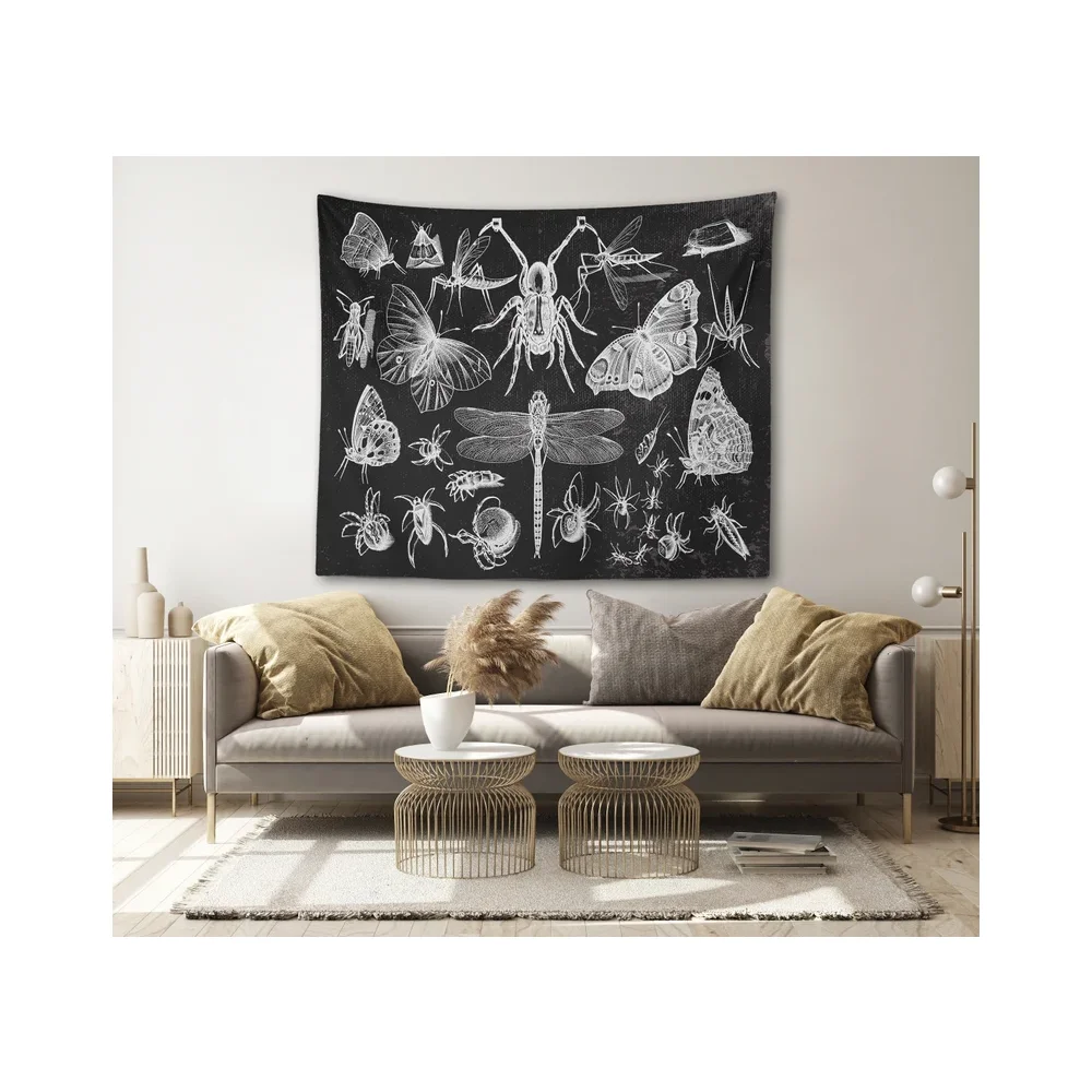 Tapiz de mariposas y insectos de polillas, tapiz de pared gótico negro, decoración de pared para colgar en la habitación, arte de pared Grunge Wiccan