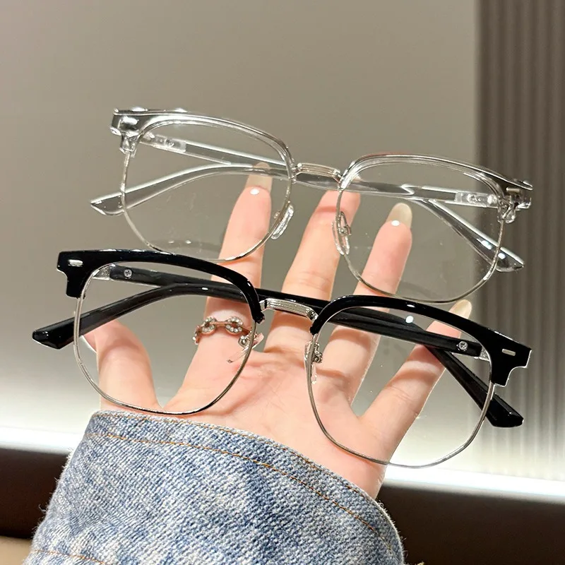 Light Sensitive Color Changing Half Frame Eyebrow Frame Cool Glasses for Men, Trendy Anti Blue Light Color Changing Glasses