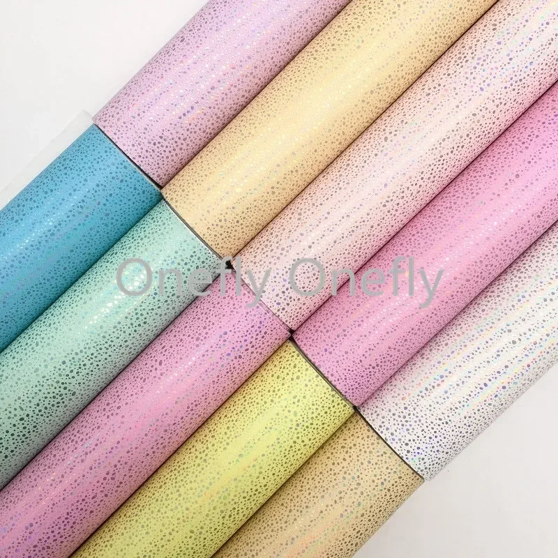 Onefly Wholesales Dropshipping Leather Supplier Iridescent Glitter Faux Vinyl Leather Fabric Felt Backing For Bow DIY FZ029A