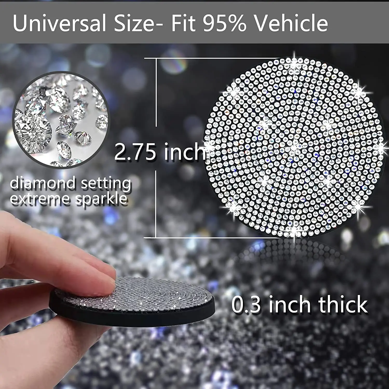 2pcs Cute Bling Car Cup Holder Coaster Mat with Rhinestone for Women Girl Universal Anti Slip Automotive Interior Accessories