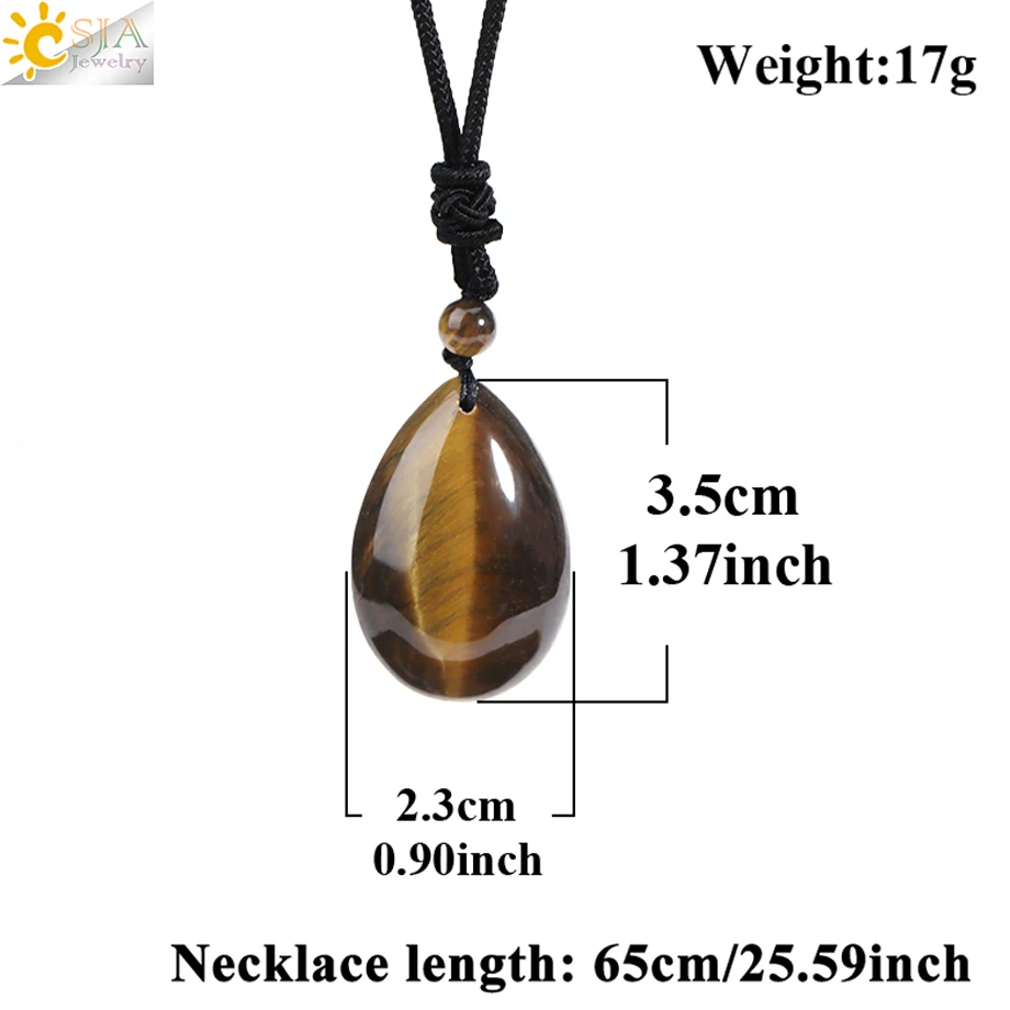 CSJA Natural Stone Male Necklace for Women Water Drop Pendant Healing Tiger Eye Amethysts Crystal Pendants Necklaces H351