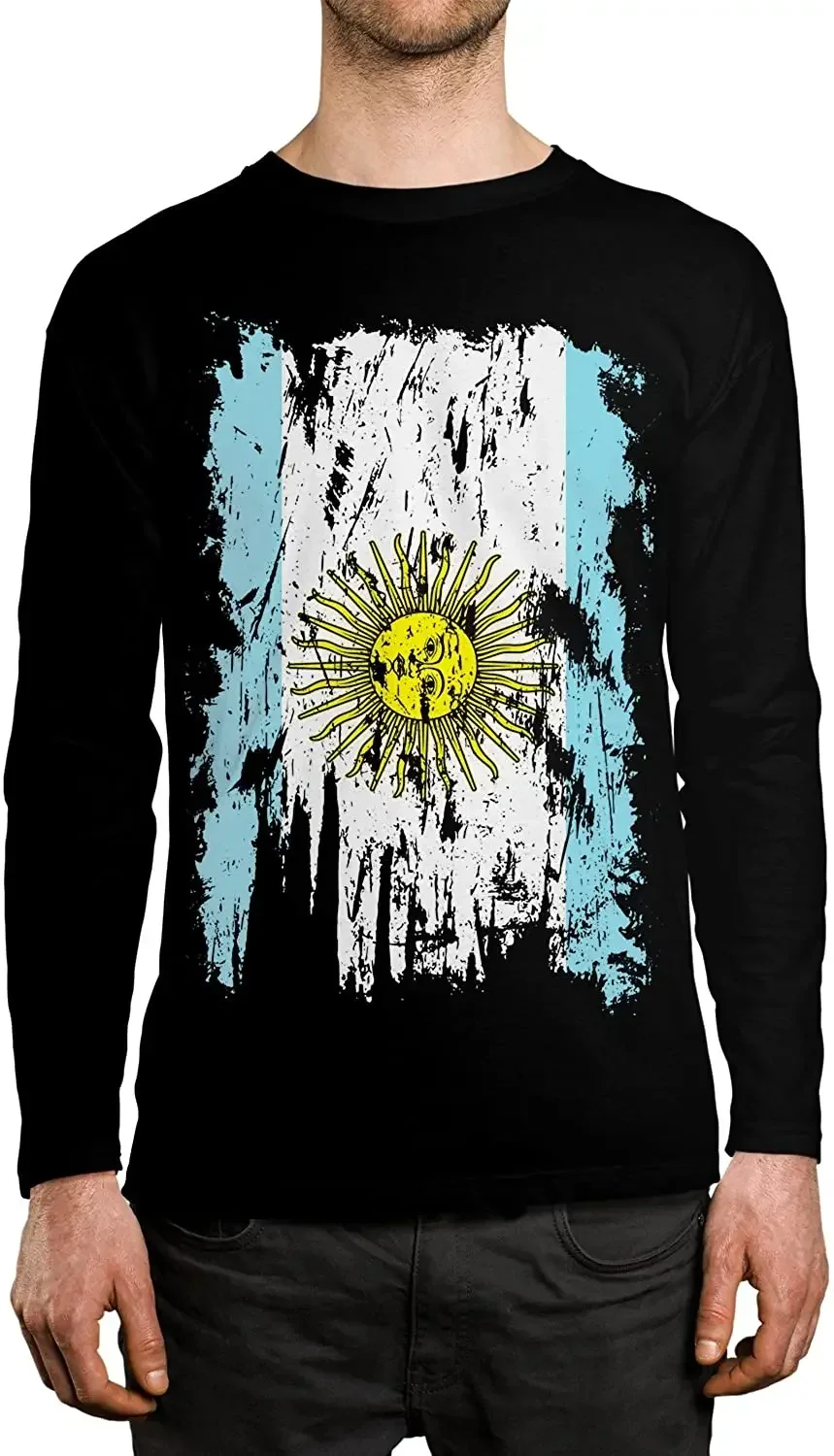 

Distressed Argentina Flag Men's Long Sleeve Shirt Full Casual 100% Cotton O-Neck Print T-Shirts