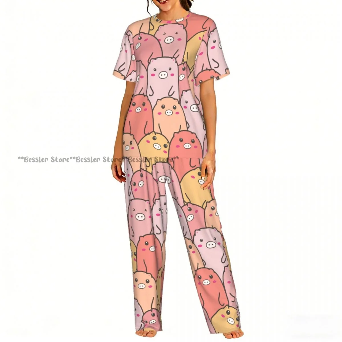 

Women's Cute Pig short sleeve trousers casual pajamas set