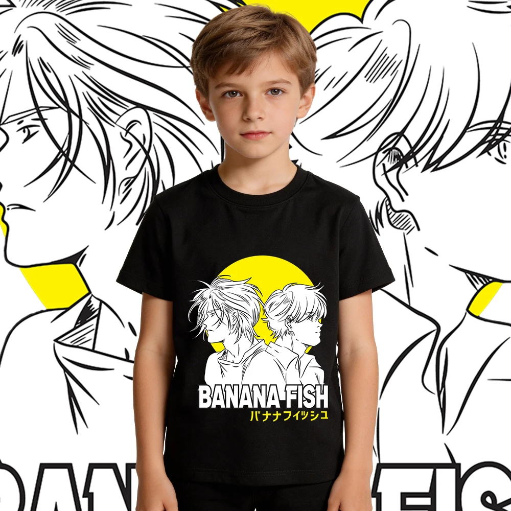 Banana Fish Anime Print Cotton T Shirt for Boys and Girls Casual Dailywear Soft Breathable Kids Summer Top