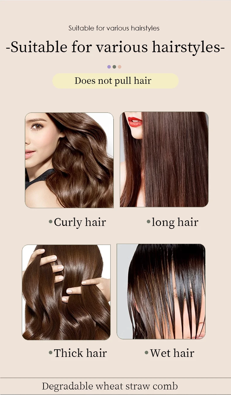 1pc Breite Zähne Kamm Anti-frizz Kopfhaut Massage Haarbürste Umweltfreundliche Weizen Stroh Pinsel Tragbare Haar Schönheit Styling werkzeuge – Detail 3
