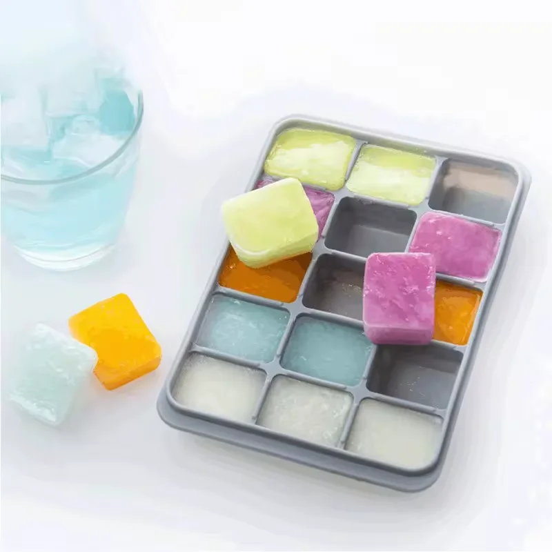 Silicone Ice Cube Maker Mold, DIY Homemade Square Tray Molds with Lids, 15 Cavity