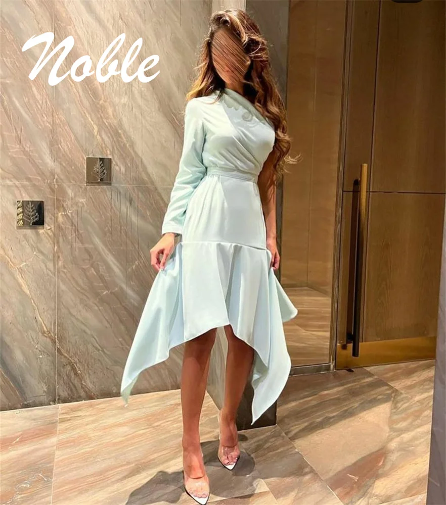 

Noble High One Shoulder Neckline Prom Dress Long Sleeves With Knee Length Evening Elegant Summer Party Dress For Women2023