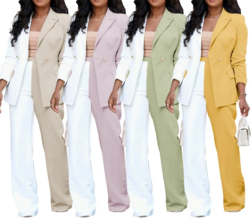 

Women's Autumn & Winter New Trend Color Matching Simple Long Sleeve Suit Top Fashion Casual Trousers Suit Female Top + Pants Set