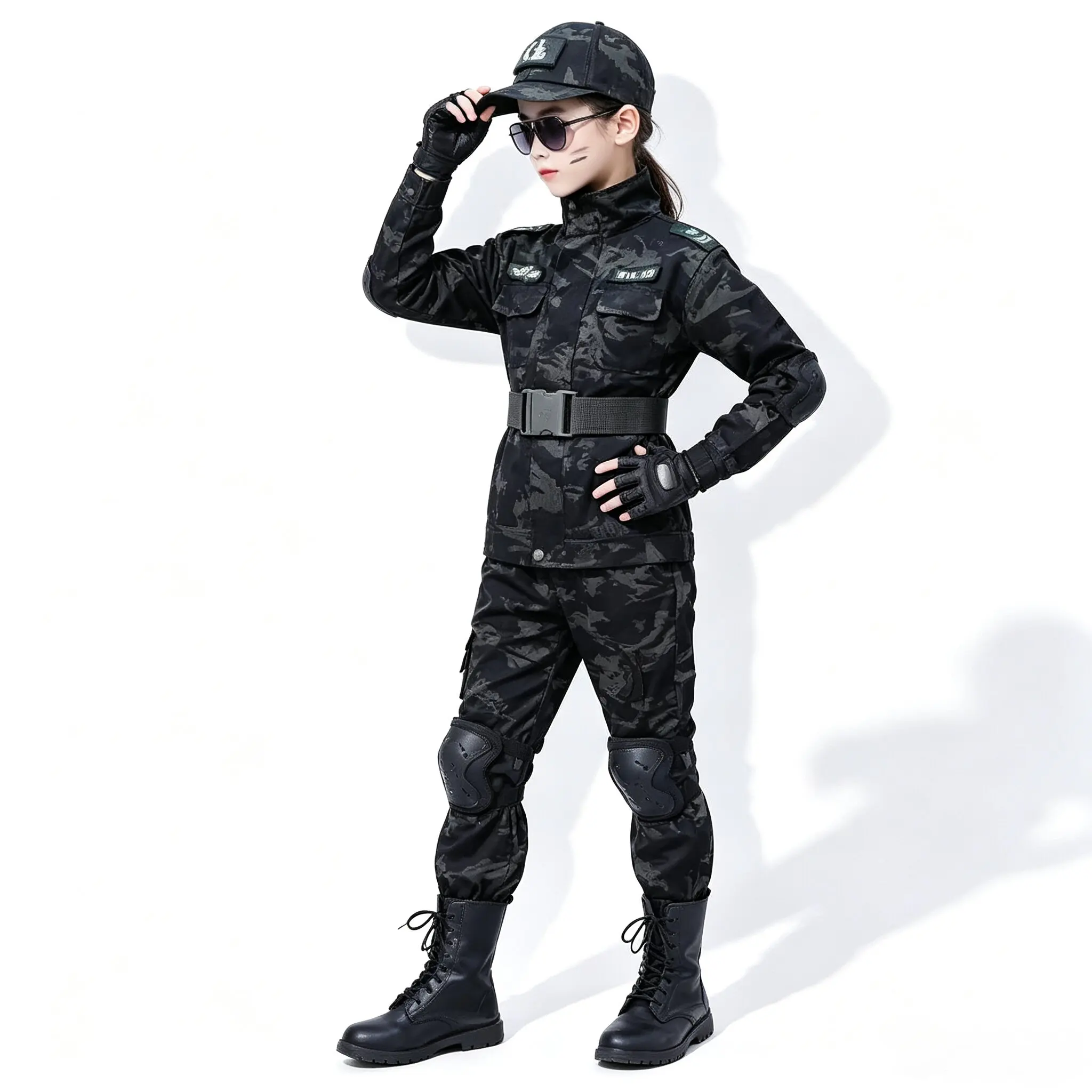 Tactical Military Uniform for Children's Day Camouflag Disguise Adult Halloween Costume for Kid Girl Scout Boy Soldier Army Suit